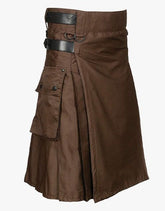 Best Brown Deluxe Utility Kilt Custom Made for Sale - Scottish Kilt Jacket™ USA-UK